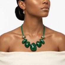 Load image into Gallery viewer, Green Resin Pebble &amp; Cord Bib Collar Necklace Set
