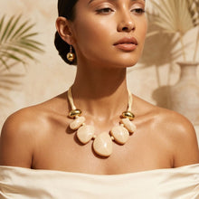 Load image into Gallery viewer, Ivory Resin Pebble &amp; Cord Bib Collar Necklace Set
