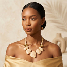 Load image into Gallery viewer, Ivory Resin Pebble &amp; Cord Bib Collar Necklace Set
