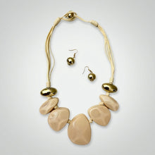 Load image into Gallery viewer, Ivory Resin Pebble &amp; Cord Bib Collar Necklace Set
