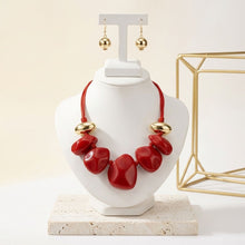 Load image into Gallery viewer, Red Resin Pebble &amp; Cord Bib Collar Necklace Set
