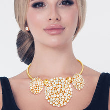 Load image into Gallery viewer, Gold Triple Rhinestone Dome Cluster Collar
