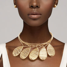 Load image into Gallery viewer, Bib Gold Metal Wire Teardrop Sculpted Necklace
