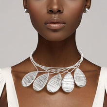 Load image into Gallery viewer, Bib Silver Metal Wire Teardrop Sculpted Necklace
