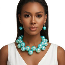 Load image into Gallery viewer, Aqua Blue Marble Bubble Ball Bead Necklace

