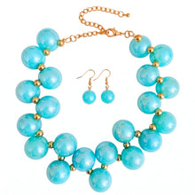 Load image into Gallery viewer, Aqua Blue Marble Bubble Ball Bead Necklace
