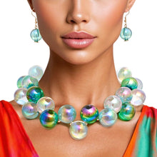 Load image into Gallery viewer, Necklace Blue Green Iridescent Bubble Ball Bead
