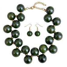 Load image into Gallery viewer, Olive Green Marble Bubble Ball Bead Necklace
