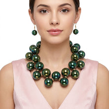 Load image into Gallery viewer, Olive Green Marble Bubble Ball Bead Necklace
