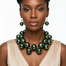 Load image into Gallery viewer, Olive Green Marble Bubble Ball Bead Necklace
