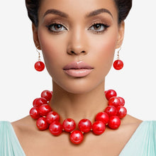 Load image into Gallery viewer, Necklace Red Swirled Marble Bubble Ball Bead Set

