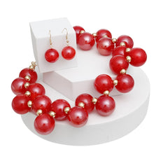Load image into Gallery viewer, Necklace Red Swirled Marble Bubble Ball Bead Set
