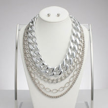 Load image into Gallery viewer, Silver Multi Link Style 4 Layer Chain Necklace
