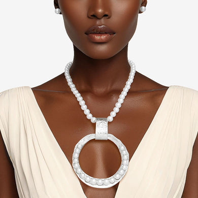 Pendant Sculpted Silver Ring White Pearl Necklace