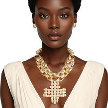 Load image into Gallery viewer, Pendant Chunky Link Gold Chain Woven Cross Set
