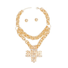 Load image into Gallery viewer, Pendant Chunky Link Gold Chain Woven Cross Set

