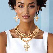 Load image into Gallery viewer, Chain Gold Hammered Cross Pendant Layered Necklace
