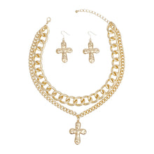 Load image into Gallery viewer, Chain Gold Hammered Cross Pendant Layered Necklace

