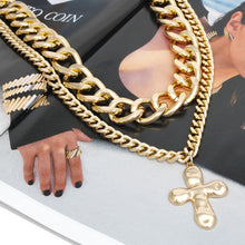 Load image into Gallery viewer, Chain Gold Hammered Cross Pendant Layered Necklace
