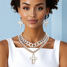 Load image into Gallery viewer, Chain Silver Hammered Cross Pendant Layer Necklace
