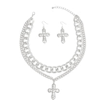 Load image into Gallery viewer, Chain Silver Hammered Cross Pendant Layer Necklace
