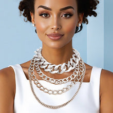 Load image into Gallery viewer, Chain High Impact Silver 4 Layer Necklace Set
