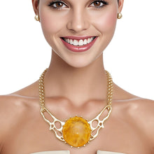 Load image into Gallery viewer, Collar Mustard Resin Dome Gold Chain Necklace Women
