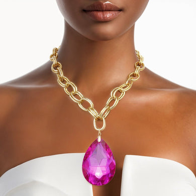 Pendant Bold Fuchsia Teardrop Crystal Necklace