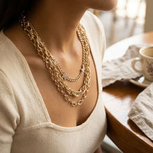 Load image into Gallery viewer, Gold Mixed Chain Stone Butterfly 3 Layer Necklace
