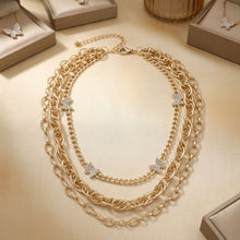 Load image into Gallery viewer, Gold Mixed Chain Stone Butterfly 3 Layer Necklace
