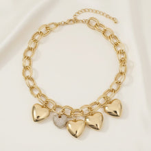 Load image into Gallery viewer, Chain Gold Puffy Heart Aurbo Stone Charm Necklace
