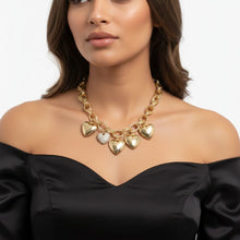 Load image into Gallery viewer, Chain Gold Puffy Heart Aurbo Stone Charm Necklace
