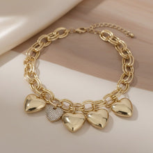 Load image into Gallery viewer, Chain Gold Puffy Heart Aurbo Stone Charm Necklace
