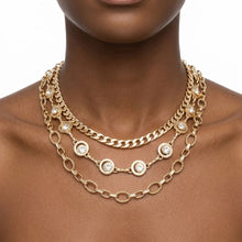 Load image into Gallery viewer, Gold Mixed Chain 3 Layer Necklace with Rhinestones
