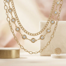 Load image into Gallery viewer, Gold Mixed Chain 3 Layer Necklace with Rhinestones
