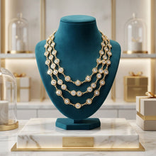 Load image into Gallery viewer, Gold 3 Layer Bezel Crystal Station Chain Necklace
