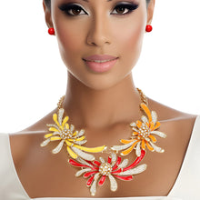 Load image into Gallery viewer, Necklace Bright Gold Metal Floral Stone Collar Set
