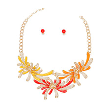 Load image into Gallery viewer, Necklace Bright Gold Metal Floral Stone Collar Set
