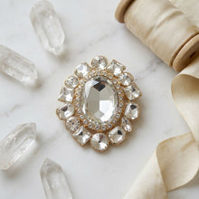 Load image into Gallery viewer, Oval Brooch Gold and Clear Glass Brilliant Pin
