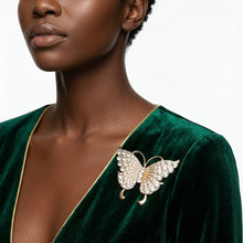 Load image into Gallery viewer, Gold Butterfly Large Brooch Pin with Crystals
