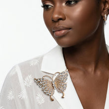 Load image into Gallery viewer, Gold Butterfly Large Brooch Pin with Crystals
