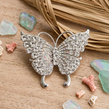 Load image into Gallery viewer, Silver Butterfly Large Brooch Pin with Crystals
