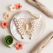Load image into Gallery viewer, Gold Butterfly Large Brooch Pin with Pearls
