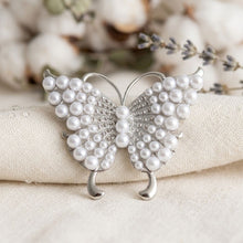 Load image into Gallery viewer, Silver Butterfly Large Brooch Pin with Pearls
