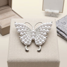 Load image into Gallery viewer, Silver Butterfly Large Brooch Pin with Pearls
