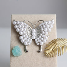 Load image into Gallery viewer, Silver Butterfly Large Brooch Pin with Pearls
