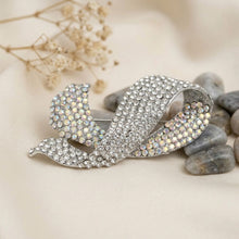 Load image into Gallery viewer, Encrusted Brooch Silver Flowing Ribbon Stone Pin
