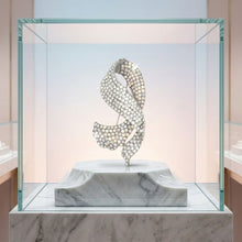 Load image into Gallery viewer, Encrusted Brooch Silver Flowing Ribbon Stone Pin
