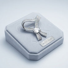 Load image into Gallery viewer, Silver and Clear Glass Crystal Woven Ribbon Brooch
