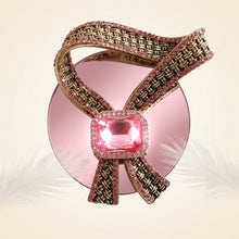 Load image into Gallery viewer, Antique Gold Pink Crystal Woven Ribbon Brooch
